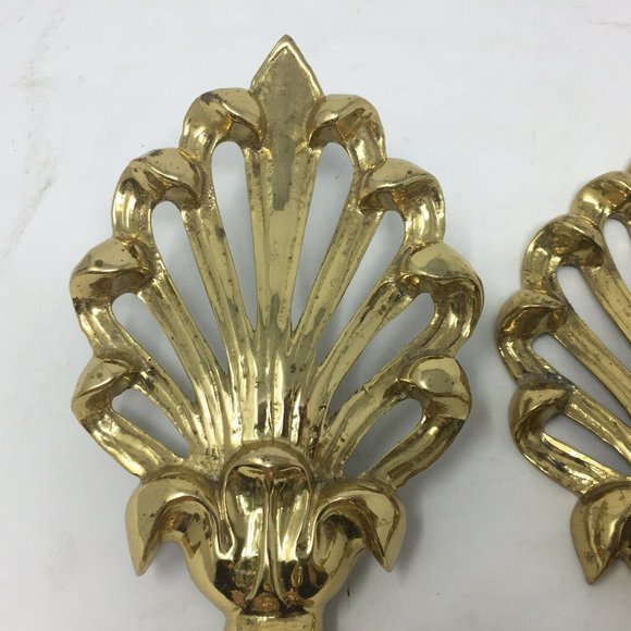 Pair Ornate Brass Sconce Candle Holders Shell - Picture 2 of 9